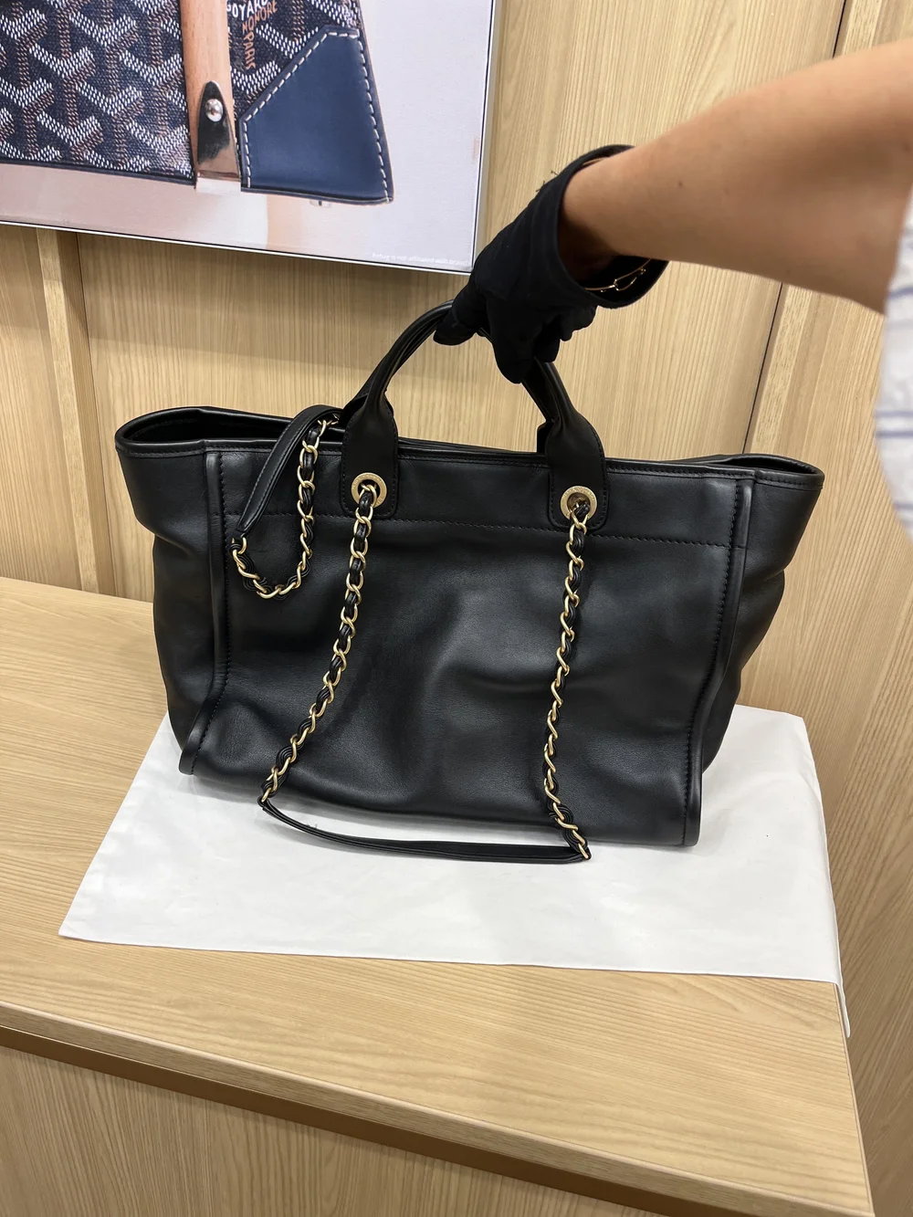 CHANEL black leather